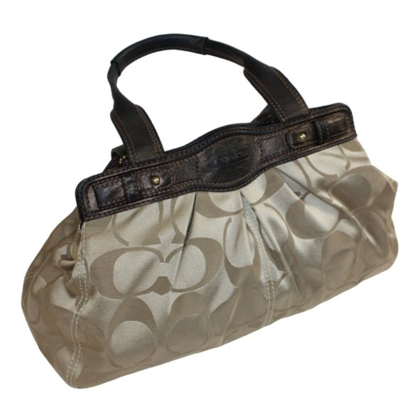 Coach Garnet Large Signature C Jacquard Khaki And Bronze Shoulder Satchel - Picture 5 of 8